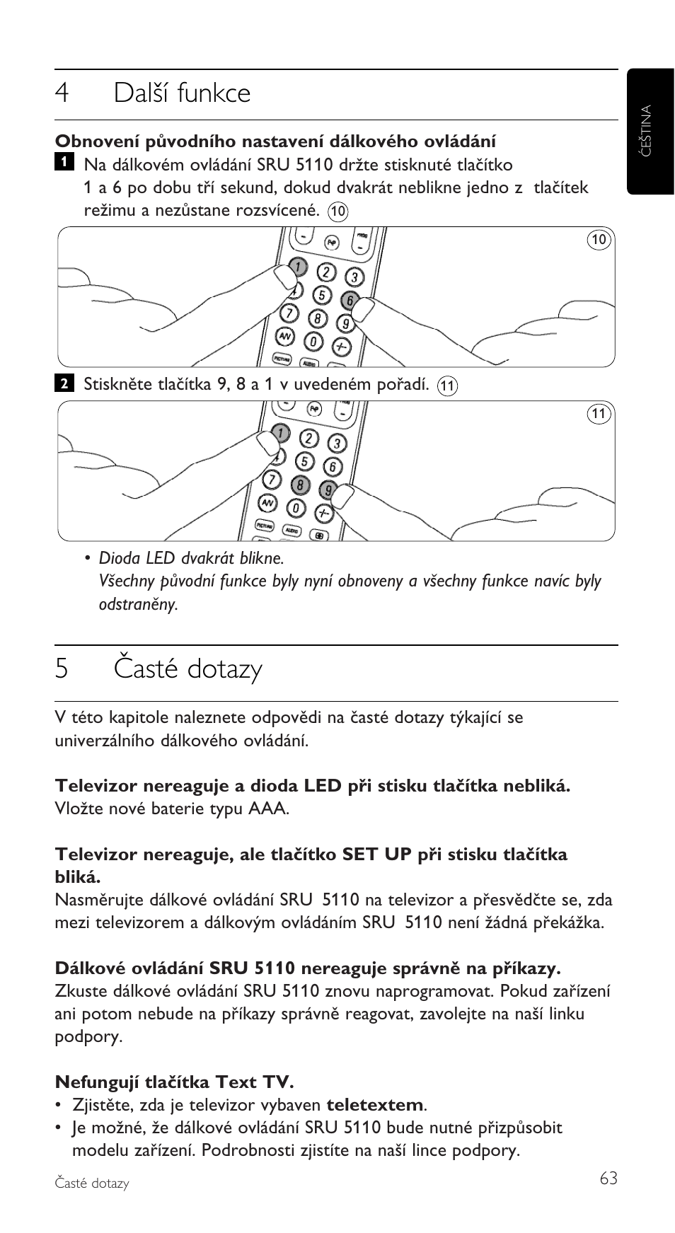 4další funkce, 5časté dotazy | Philips SRU5110 User Manual | Page 63 / 73