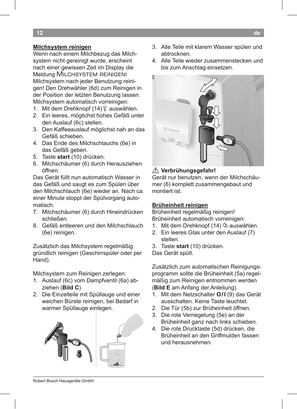 Milchsystem reinigen | Bosch TES50351DE VeroCafe Latte Kaffeevollautomat Silber Pure Silver User Manual | Page 16 / 88