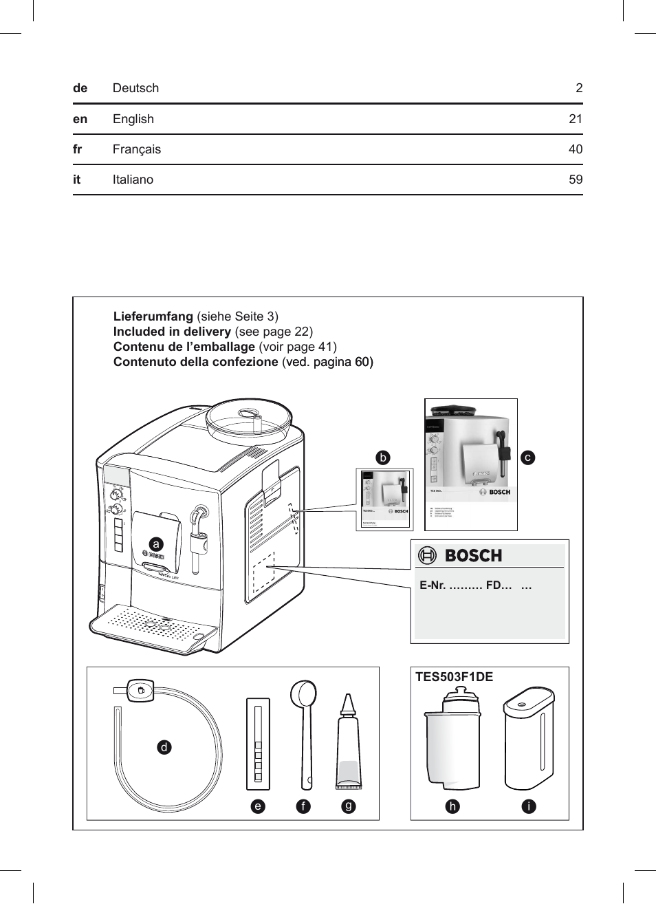 Bosch TES50351DE VeroCafe Latte Kaffeevollautomat Silber Pure Silver User Manual | Page 2 / 88