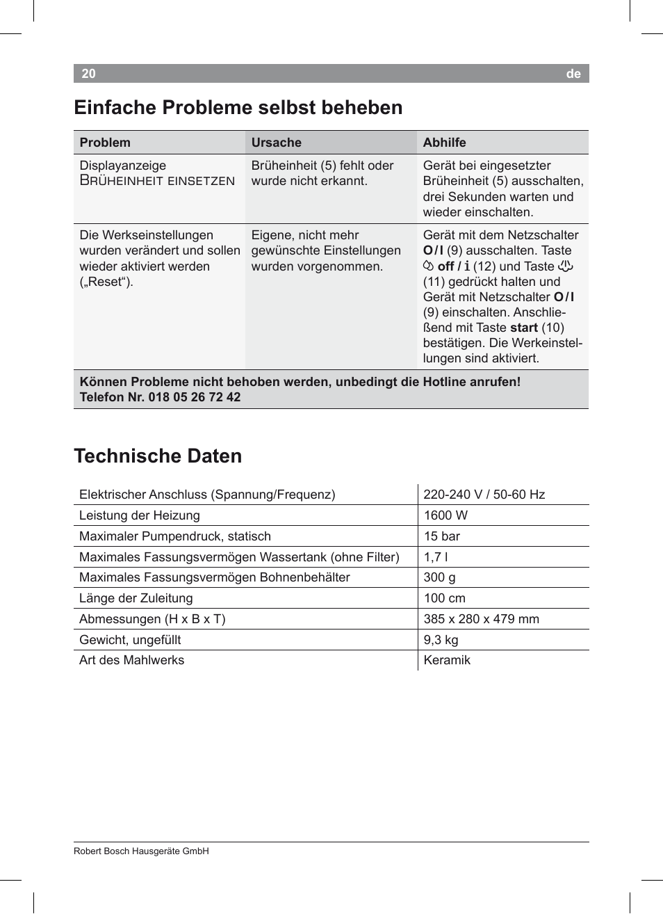 Einfache probleme selbst beheben technische daten, Brüheinheit einsetzen | Bosch TES50351DE VeroCafe Latte Kaffeevollautomat Silber Pure Silver User Manual | Page 24 / 88