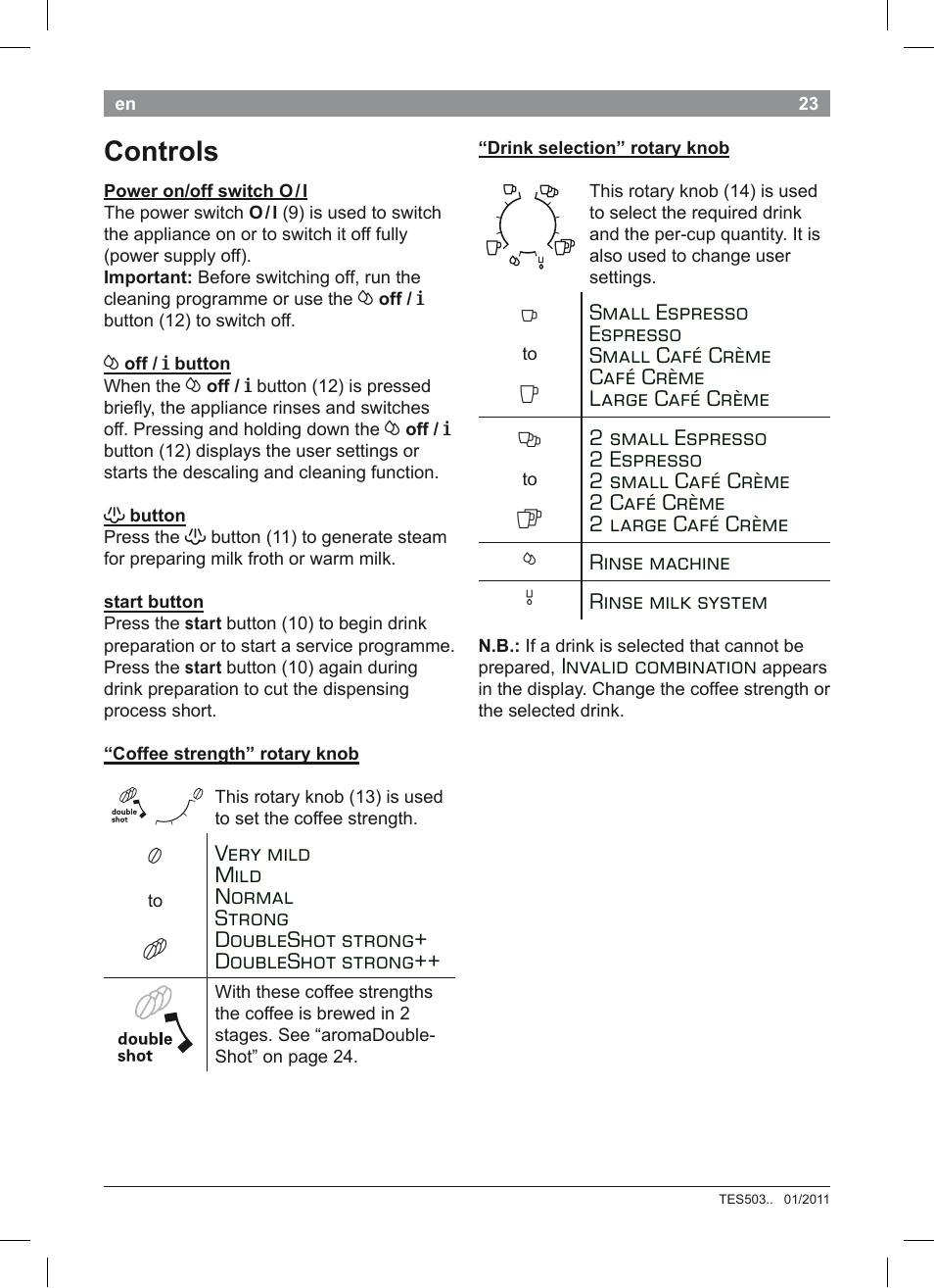 Controls | Bosch TES50351DE VeroCafe Latte Kaffeevollautomat Silber Pure Silver User Manual | Page 27 / 88