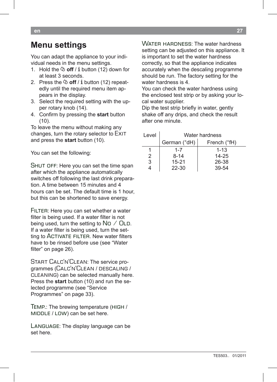 Menu settings, Exit, Shut off | Filter, No / old, Activate filter, Start calc‘n‘clean, Calc‘n‘clean, Descaling, Cleaning | Bosch TES50351DE VeroCafe Latte Kaffeevollautomat Silber Pure Silver User Manual | Page 31 / 88