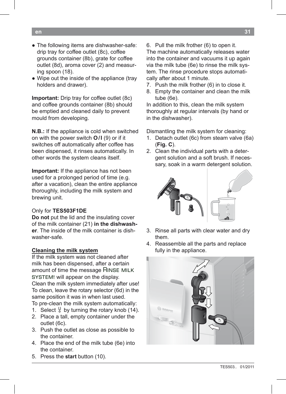 Rinse milk system | Bosch TES50351DE VeroCafe Latte Kaffeevollautomat Silber Pure Silver User Manual | Page 35 / 88