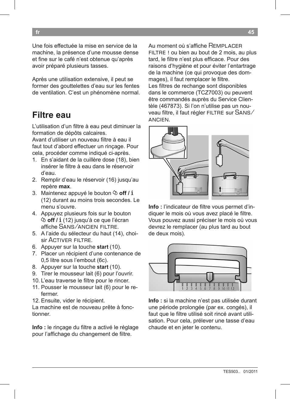 Filtre eau, Sans/ancien filtre, Activer filtre | Remplacer filtre, Filtre, Sans/ ancien | Bosch TES50351DE VeroCafe Latte Kaffeevollautomat Silber Pure Silver User Manual | Page 49 / 88