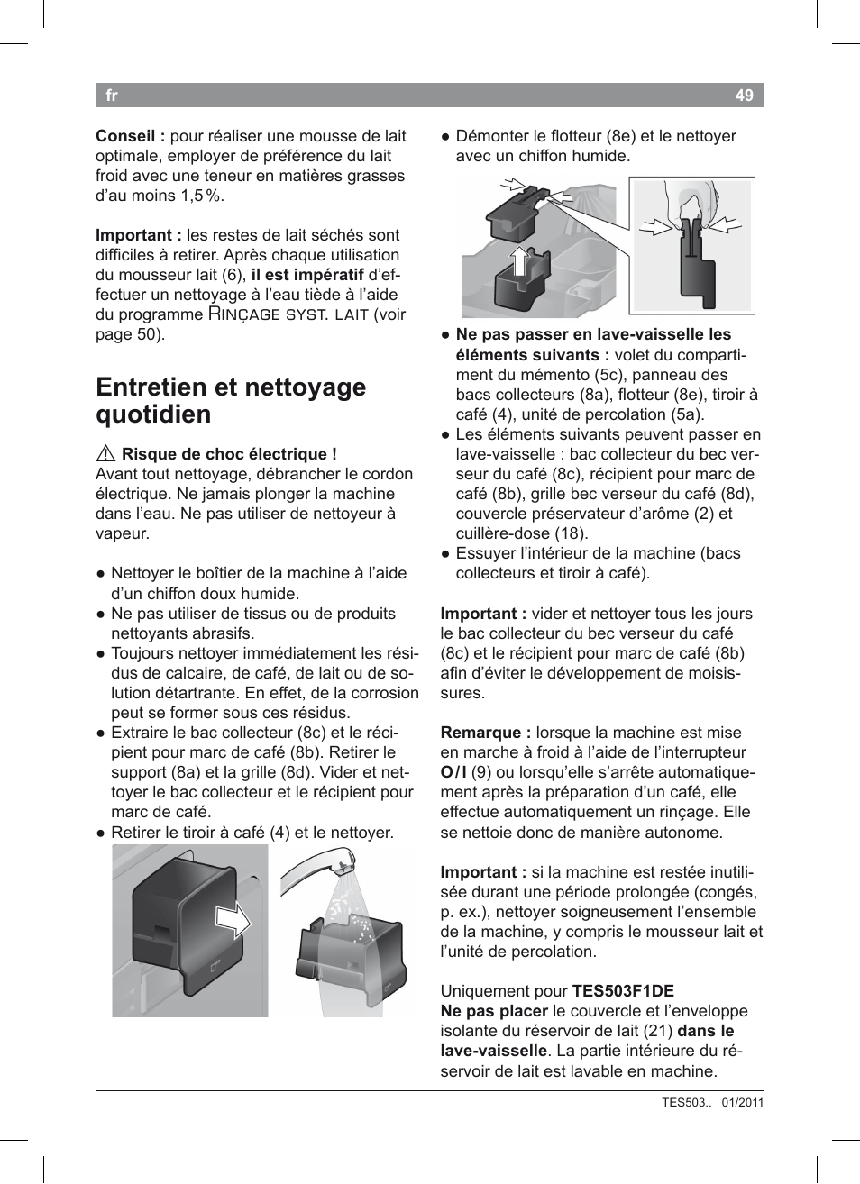 Entretien et nettoyage quotidien, Rinçage syst. lait | Bosch TES50351DE VeroCafe Latte Kaffeevollautomat Silber Pure Silver User Manual | Page 53 / 88