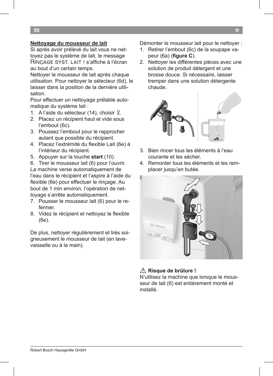 Rinçage syst. lait | Bosch TES50351DE VeroCafe Latte Kaffeevollautomat Silber Pure Silver User Manual | Page 54 / 88