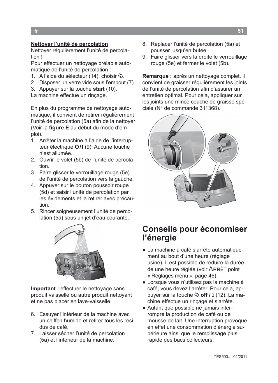 Conseils pour économiser l’énergie, Arrêt | Bosch TES50351DE VeroCafe Latte Kaffeevollautomat Silber Pure Silver User Manual | Page 55 / 88