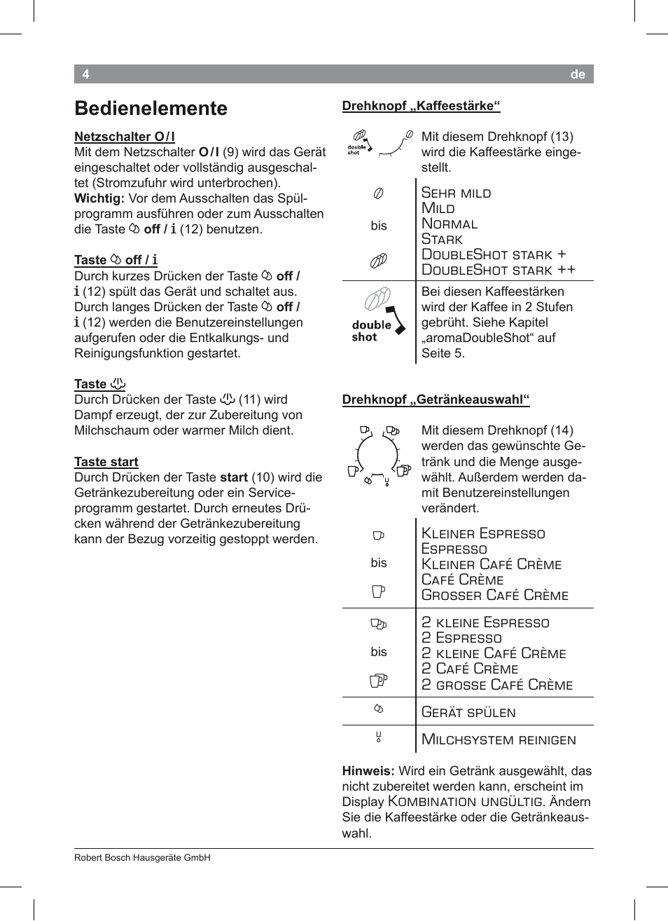 Bedienelemente | Bosch TES50351DE VeroCafe Latte Kaffeevollautomat Silber Pure Silver User Manual | Page 8 / 88