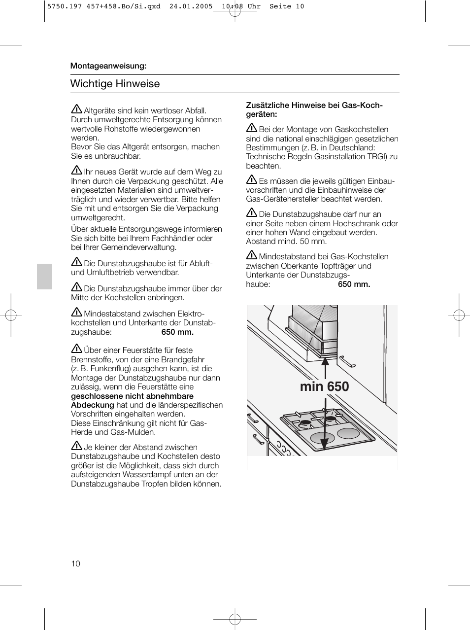 Min 650 | Bosch DHL575B grau-metallic Lüfterbaustein 50 cm User Manual | Page 10 / 100