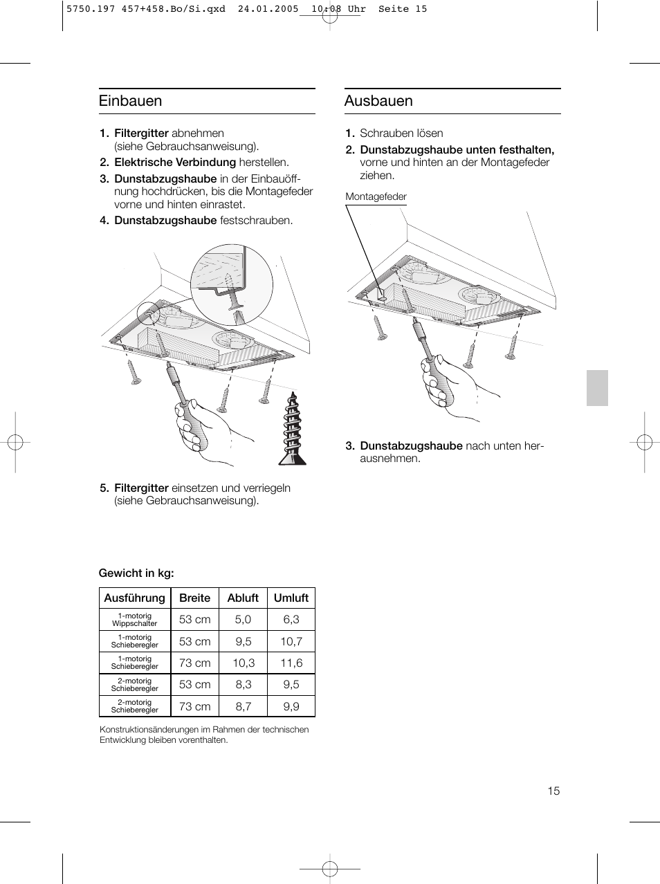 Einbauen ausbauen | Bosch DHL575B grau-metallic Lüfterbaustein 50 cm User Manual | Page 15 / 100