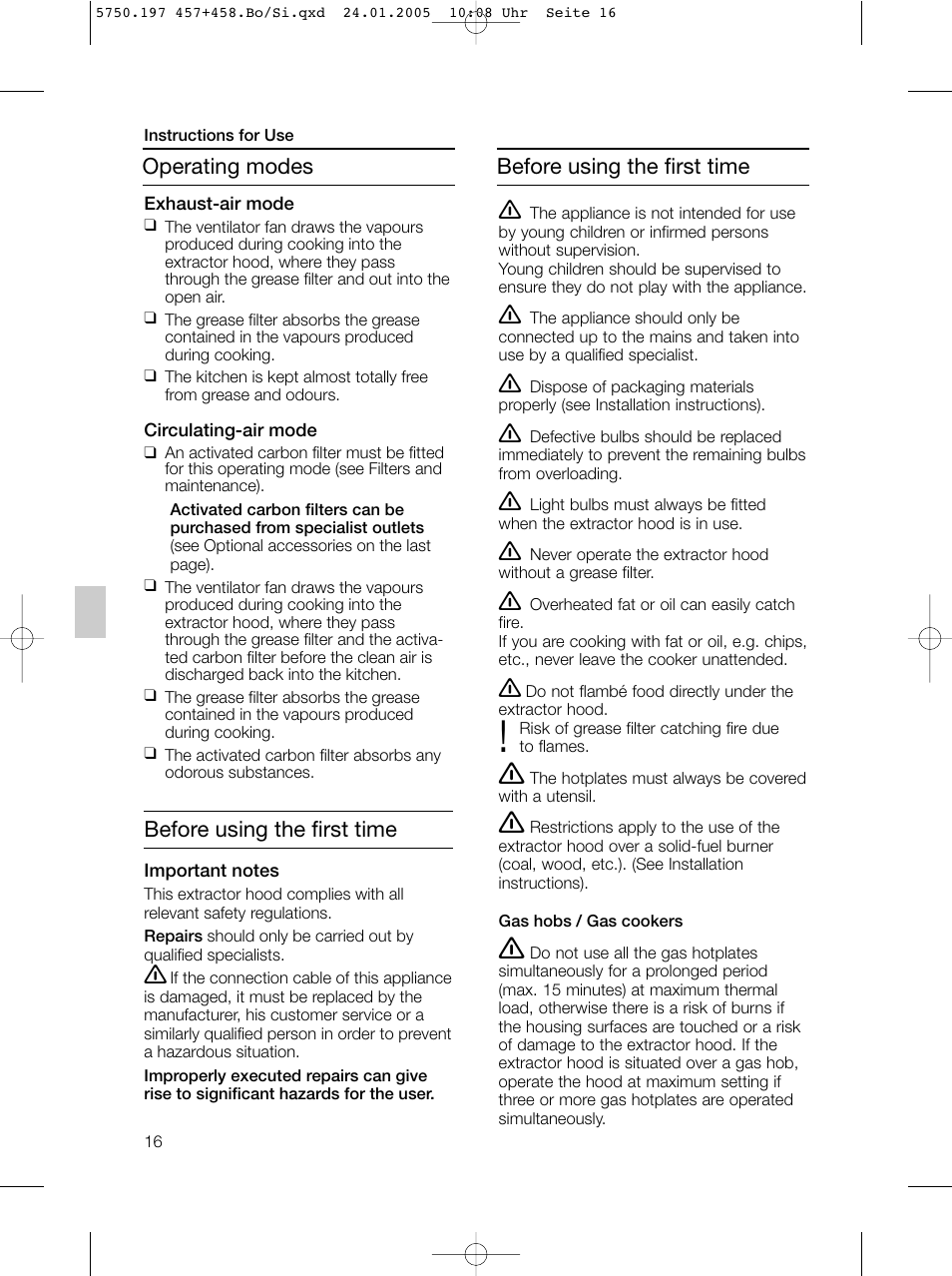 Before using the first time, Operating modes | Bosch DHL575B grau-metallic Lüfterbaustein 50 cm User Manual | Page 16 / 100