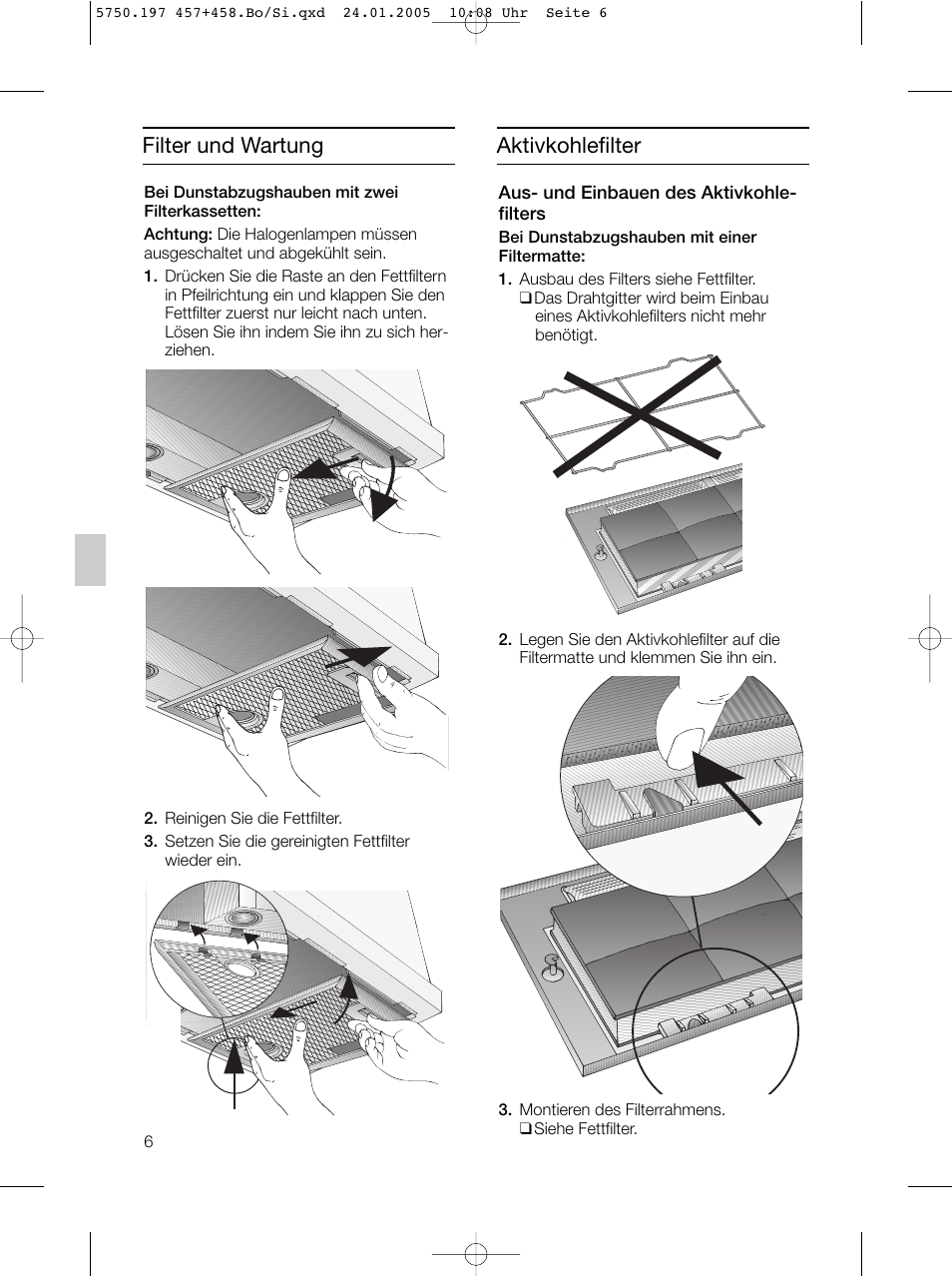 Filter und wartung, Aktivkohlefilter | Bosch DHL575B grau-metallic Lüfterbaustein 50 cm User Manual | Page 2 / 100