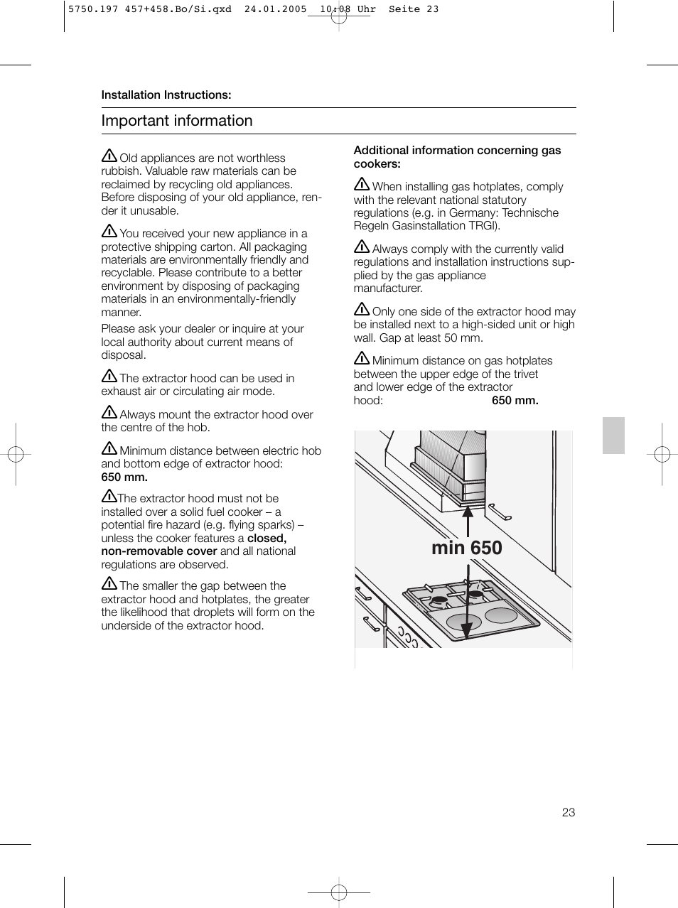 Min 650 | Bosch DHL575B grau-metallic Lüfterbaustein 50 cm User Manual | Page 23 / 100