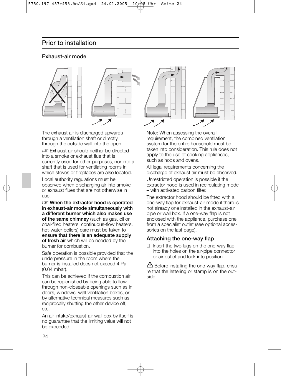 Prior to installation | Bosch DHL575B grau-metallic Lüfterbaustein 50 cm User Manual | Page 24 / 100