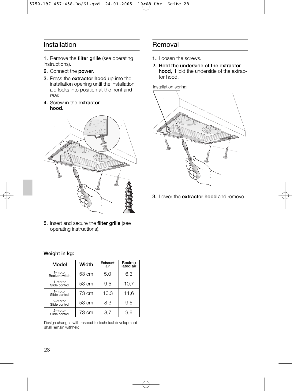 Installation, Removal | Bosch DHL575B grau-metallic Lüfterbaustein 50 cm User Manual | Page 28 / 100