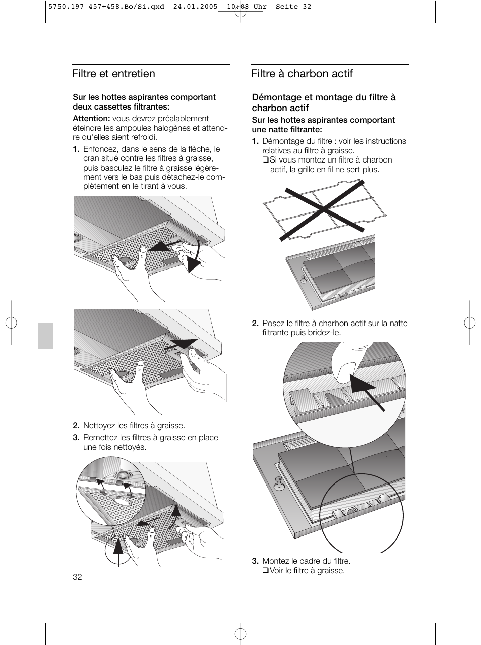 Filtre et entretien, Filtre à charbon actif | Bosch DHL575B grau-metallic Lüfterbaustein 50 cm User Manual | Page 32 / 100