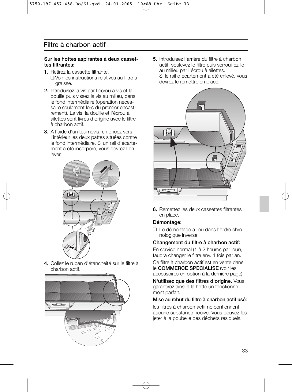 Filtre à charbon actif | Bosch DHL575B grau-metallic Lüfterbaustein 50 cm User Manual | Page 33 / 100