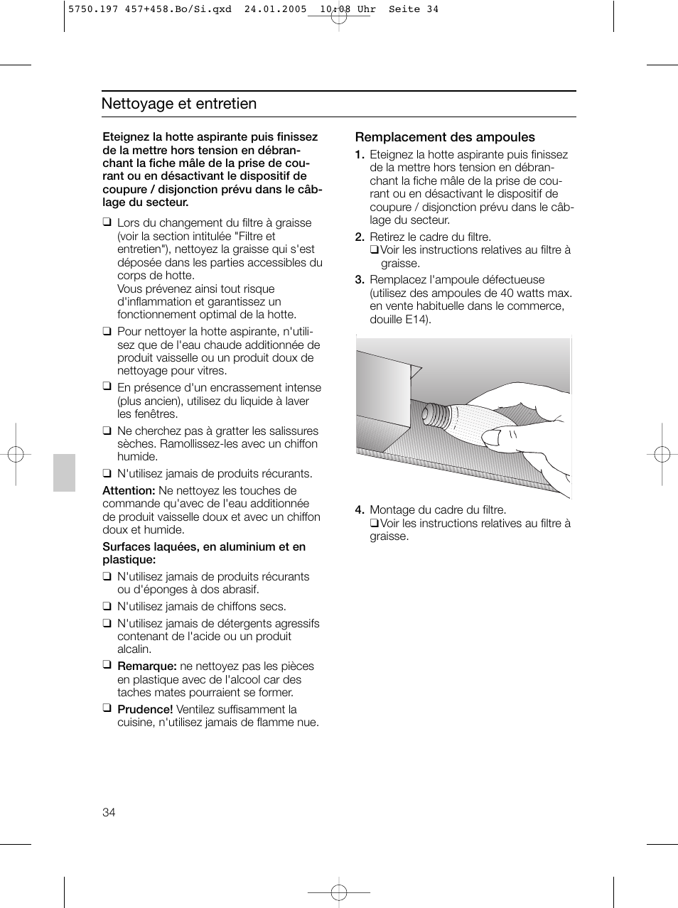 Nettoyage et entretien | Bosch DHL575B grau-metallic Lüfterbaustein 50 cm User Manual | Page 34 / 100