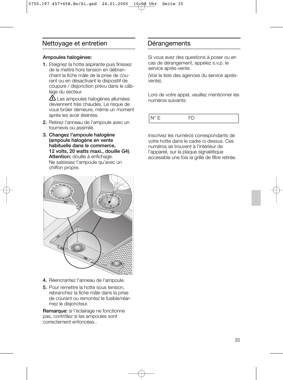 Dérangements nettoyage et entretien | Bosch DHL575B grau-metallic Lüfterbaustein 50 cm User Manual | Page 35 / 100
