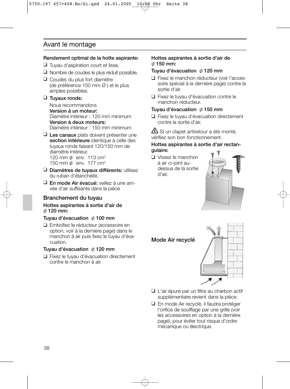 Avant le montage | Bosch DHL575B grau-metallic Lüfterbaustein 50 cm User Manual | Page 38 / 100