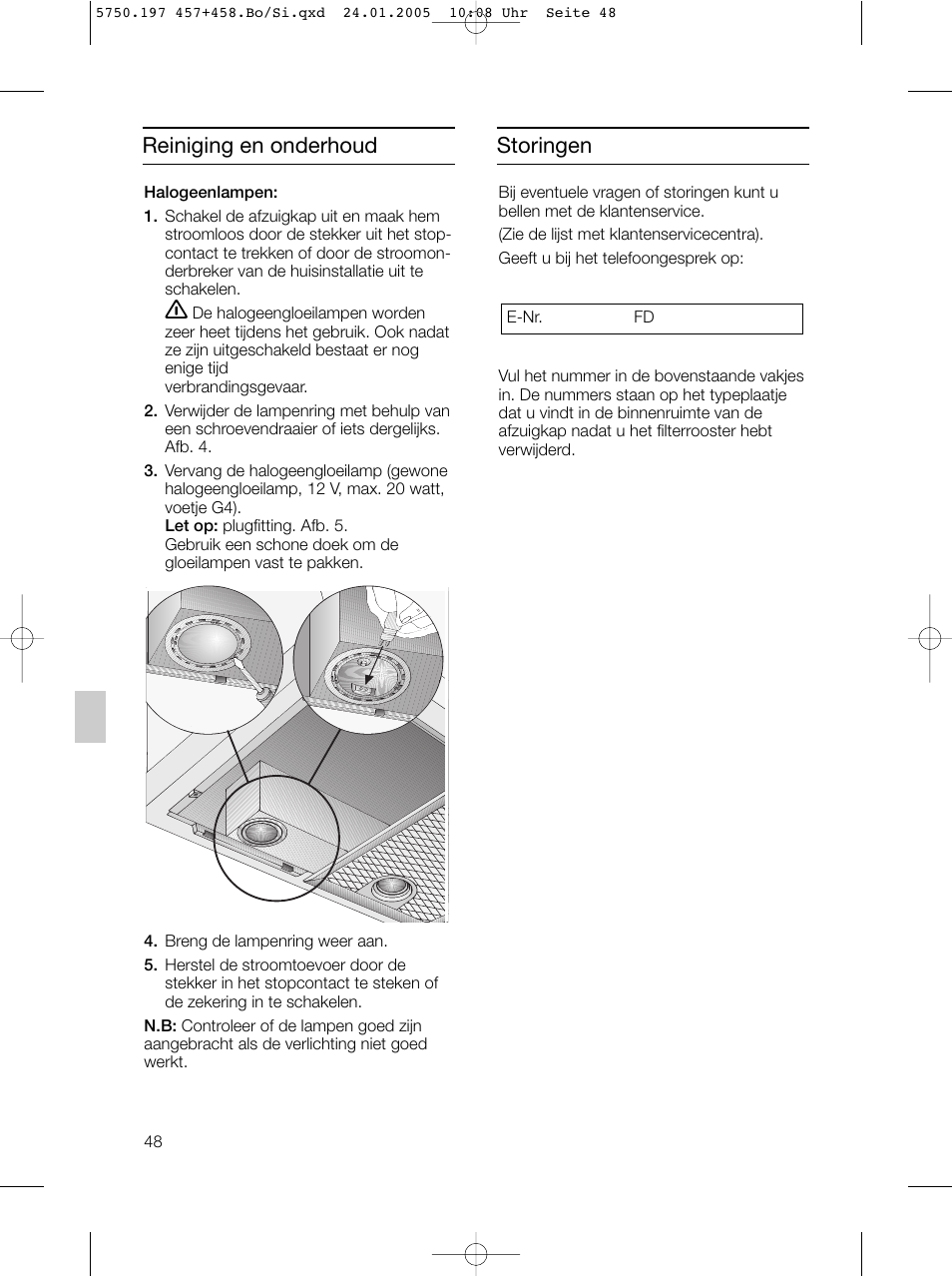 Storingen reiniging en onderhoud | Bosch DHL575B grau-metallic Lüfterbaustein 50 cm User Manual | Page 48 / 100