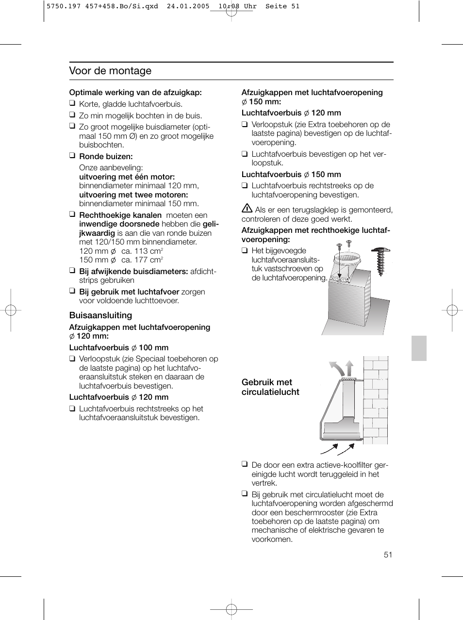 Voor de montage | Bosch DHL575B grau-metallic Lüfterbaustein 50 cm User Manual | Page 51 / 100