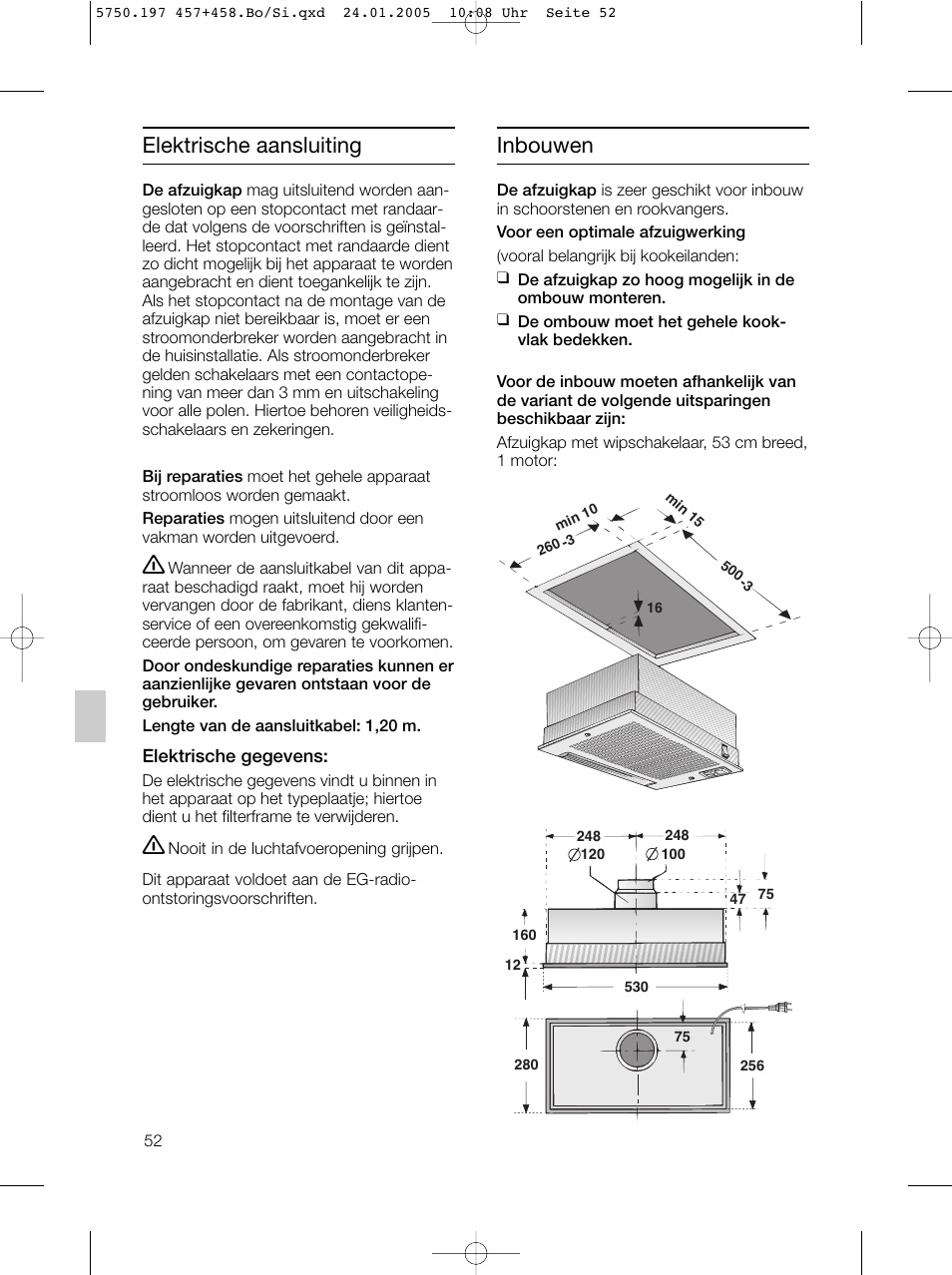 Elektrische aansluiting inbouwen | Bosch DHL575B grau-metallic Lüfterbaustein 50 cm User Manual | Page 52 / 100