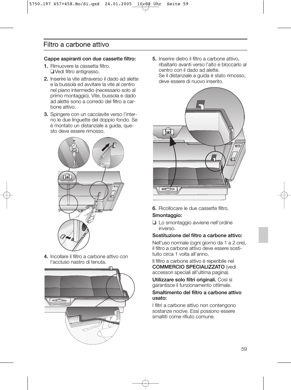 Filtro a carbone attivo | Bosch DHL575B grau-metallic Lüfterbaustein 50 cm User Manual | Page 59 / 100