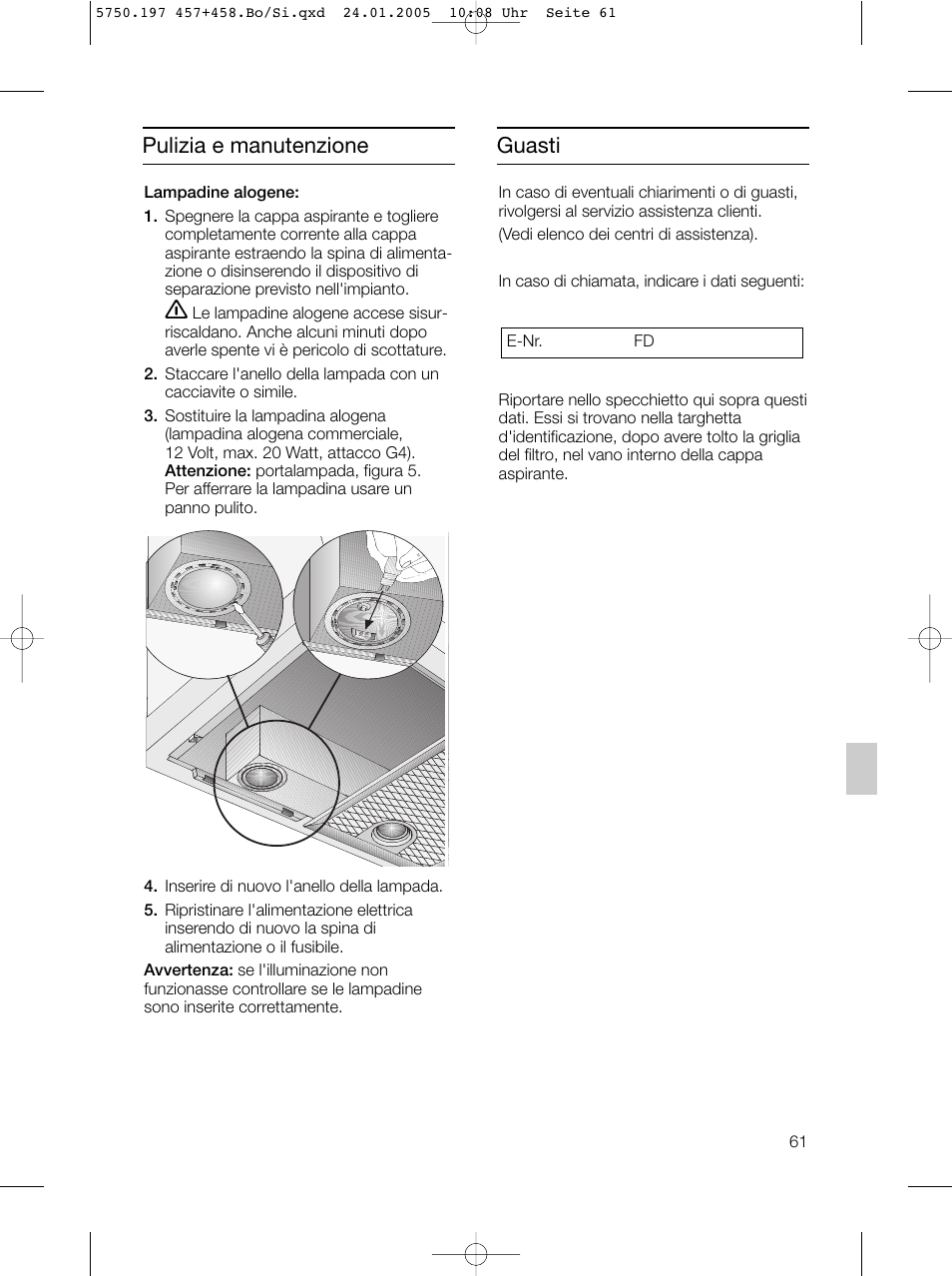 Guasti pulizia e manutenzione | Bosch DHL575B grau-metallic Lüfterbaustein 50 cm User Manual | Page 61 / 100