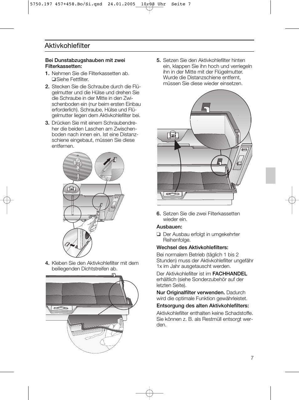 Aktivkohlefilter | Bosch DHL575B grau-metallic Lüfterbaustein 50 cm User Manual | Page 7 / 100