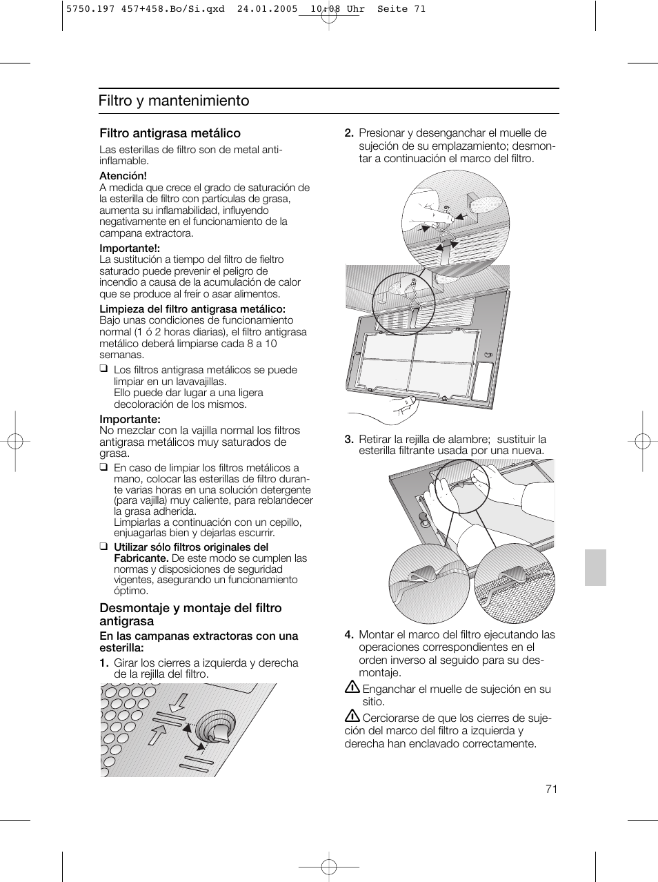 Filtro y mantenimiento | Bosch DHL575B grau-metallic Lüfterbaustein 50 cm User Manual | Page 71 / 100