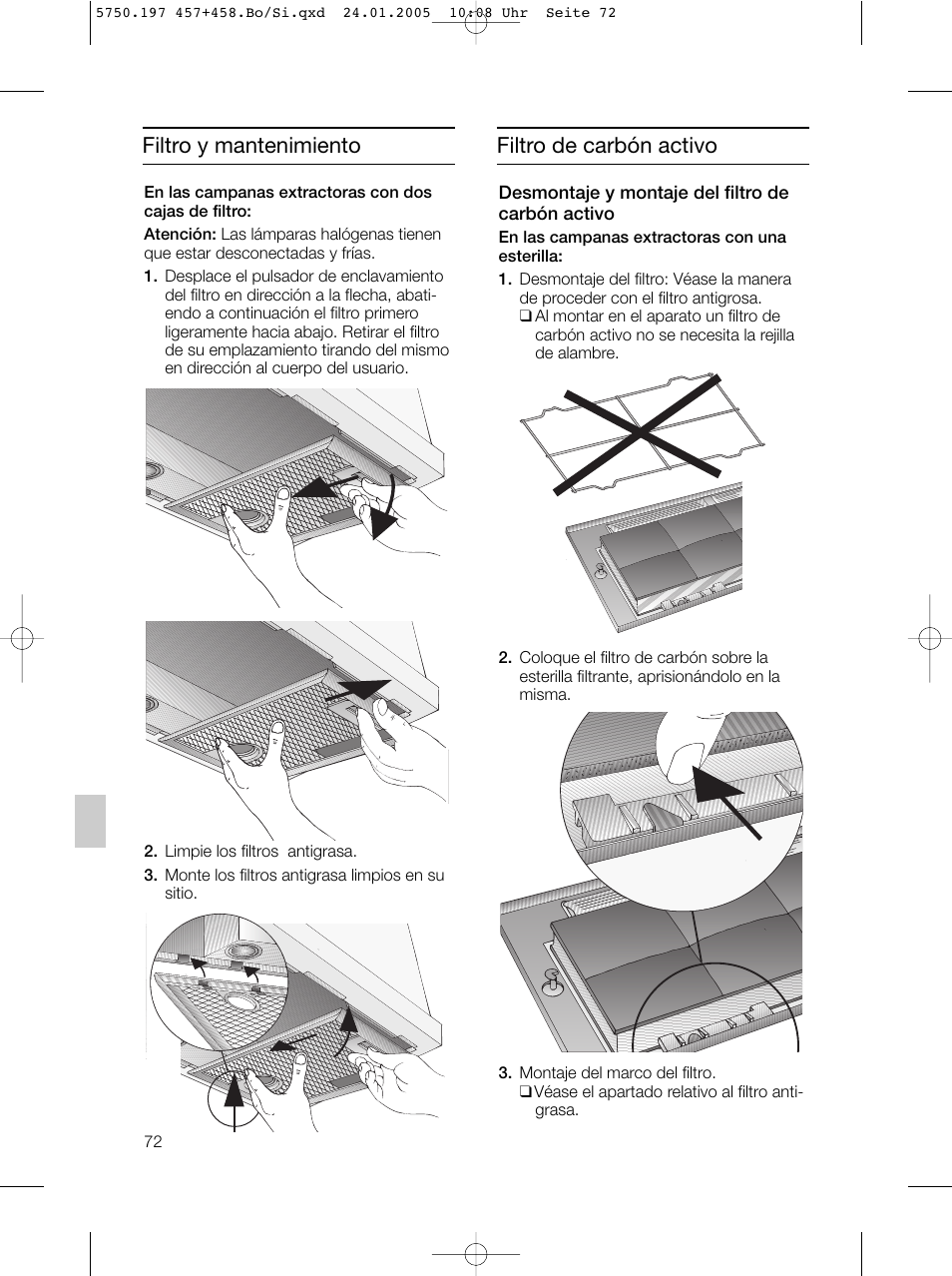 Filtro de carbón activo, Filtro y mantenimiento | Bosch DHL575B grau-metallic Lüfterbaustein 50 cm User Manual | Page 72 / 100