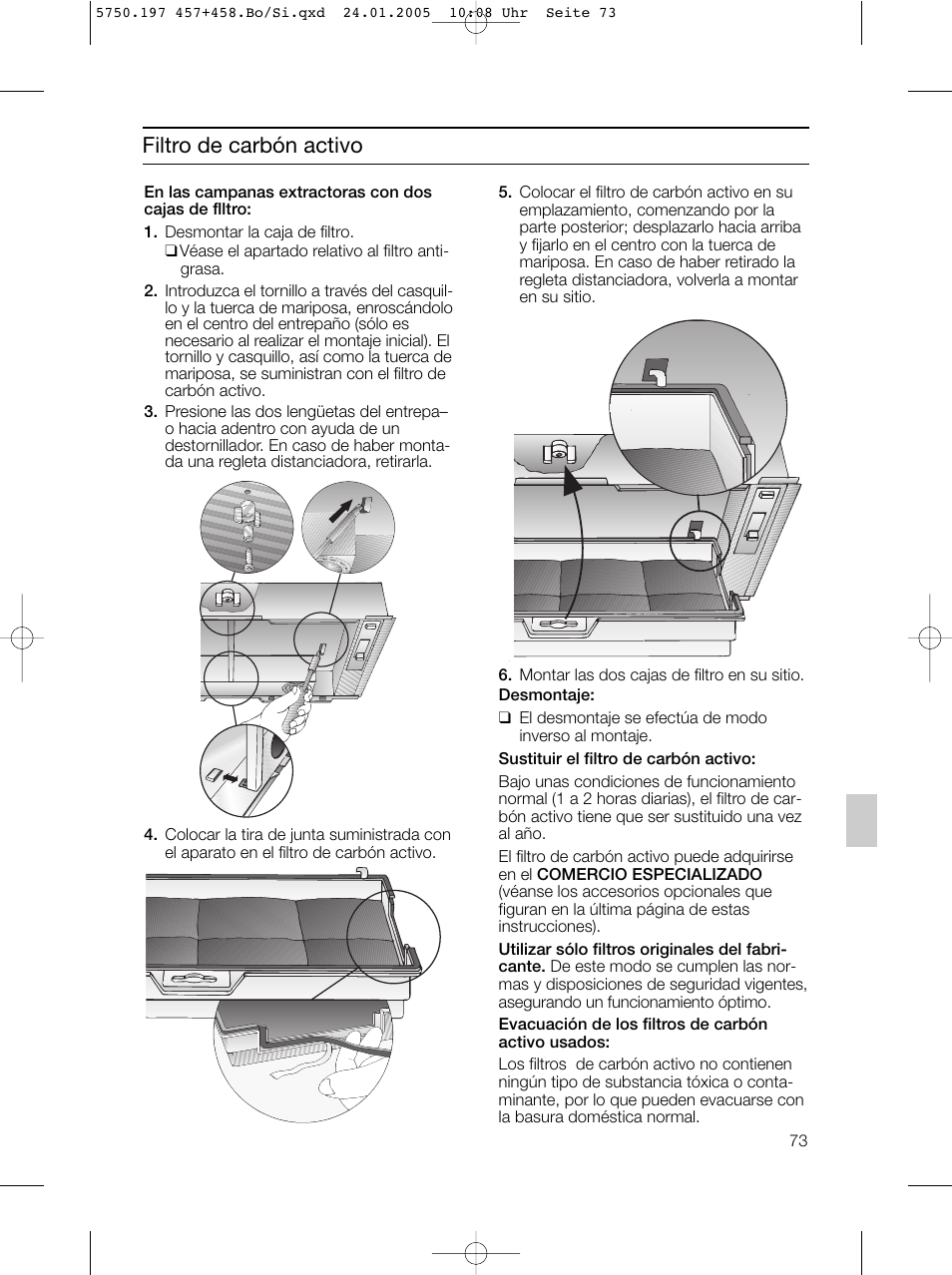 Filtro de carbón activo | Bosch DHL575B grau-metallic Lüfterbaustein 50 cm User Manual | Page 73 / 100