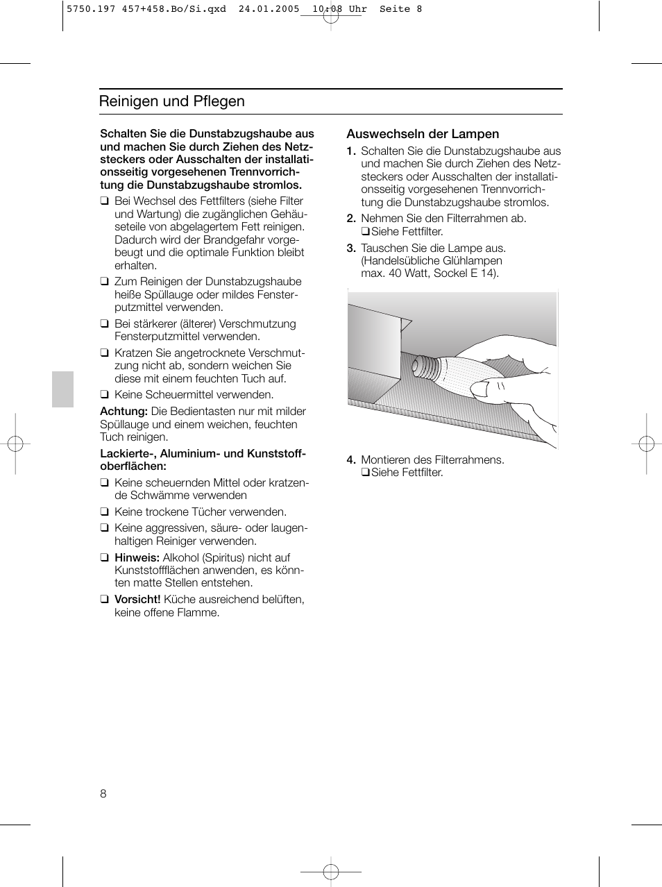 Reinigen und pflegen | Bosch DHL575B grau-metallic Lüfterbaustein 50 cm User Manual | Page 8 / 100