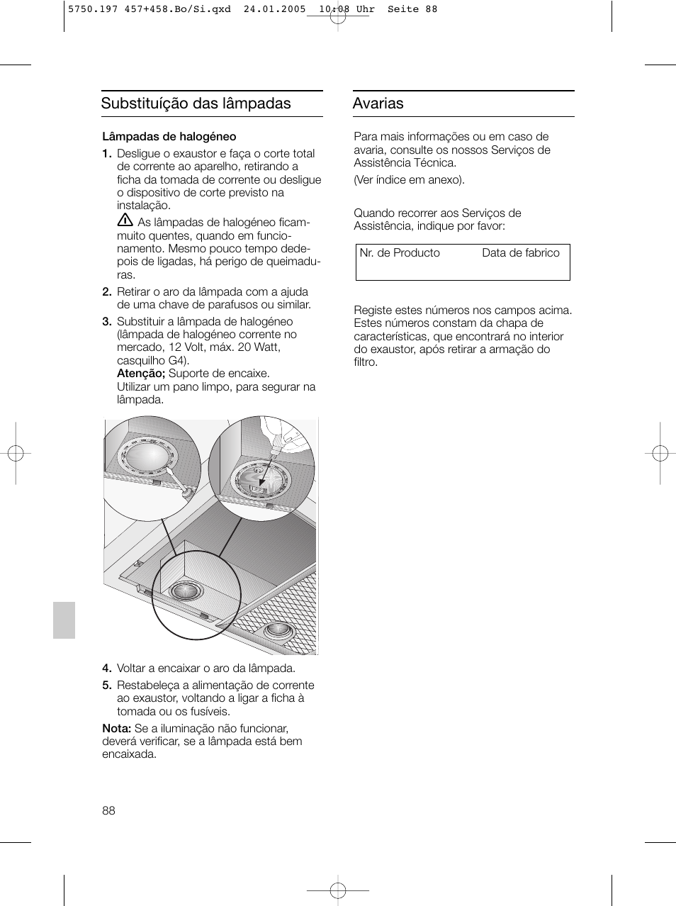 Avarias substituíção das lâmpadas | Bosch DHL575B grau-metallic Lüfterbaustein 50 cm User Manual | Page 88 / 100