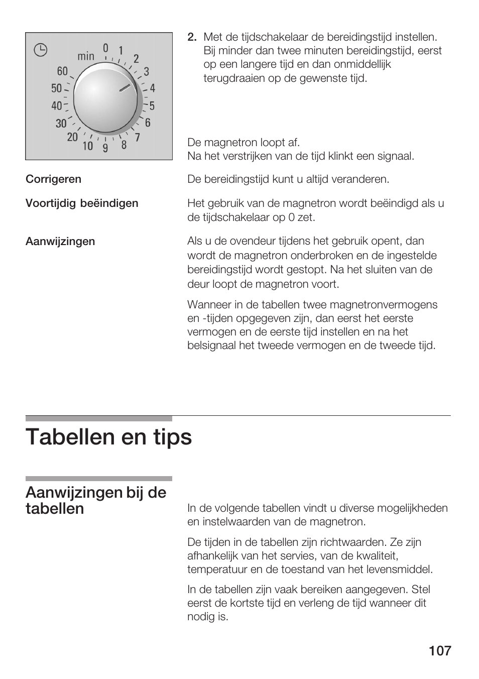 Tabellen en tips, Aanwijzingen bij de tabellen | Bosch HMT72M420 - weiß Mikrowellengerät User Manual | Page 107 / 120