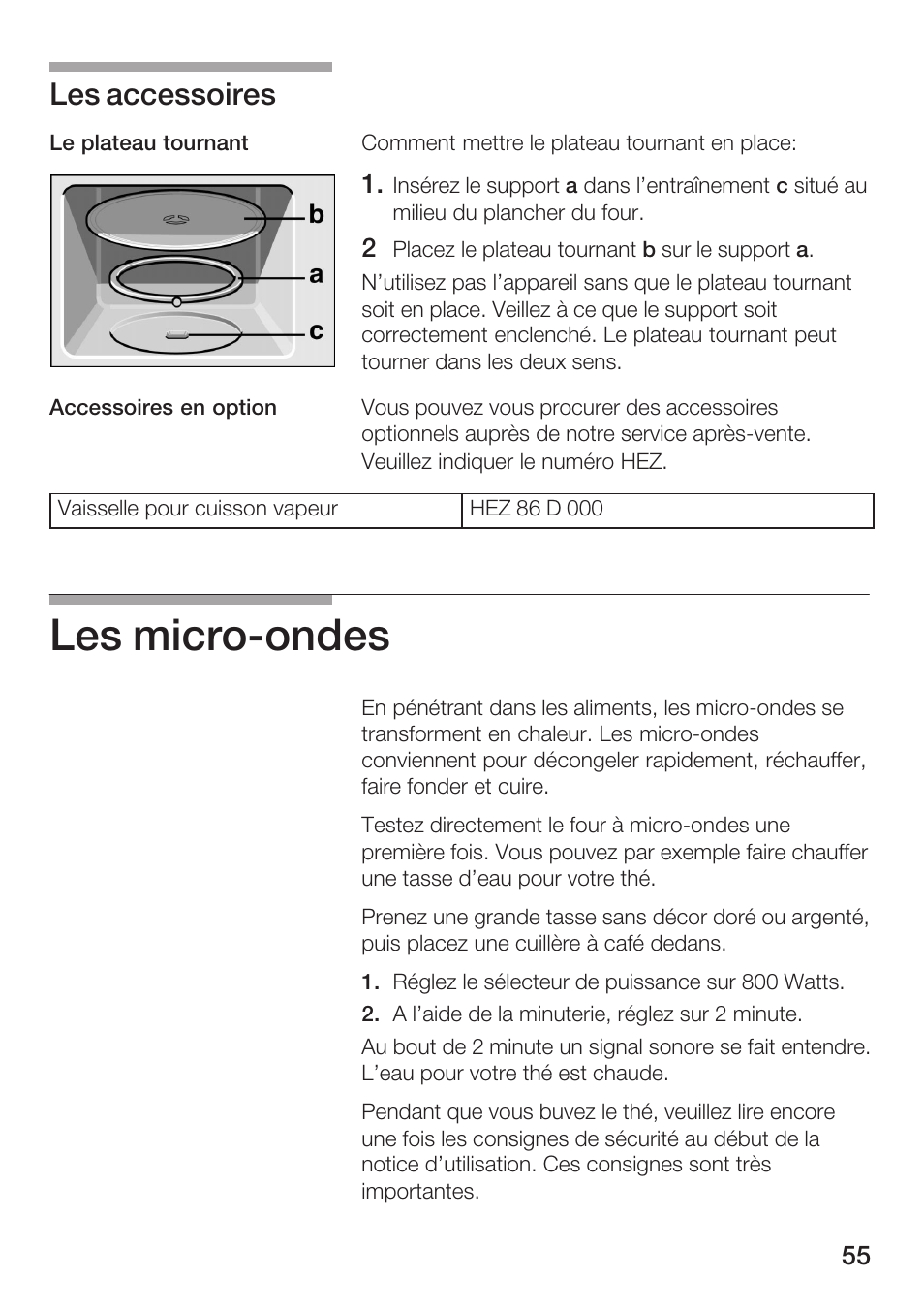 Les microćondes, Les accessoires | Bosch HMT72M420 - weiß Mikrowellengerät User Manual | Page 55 / 120