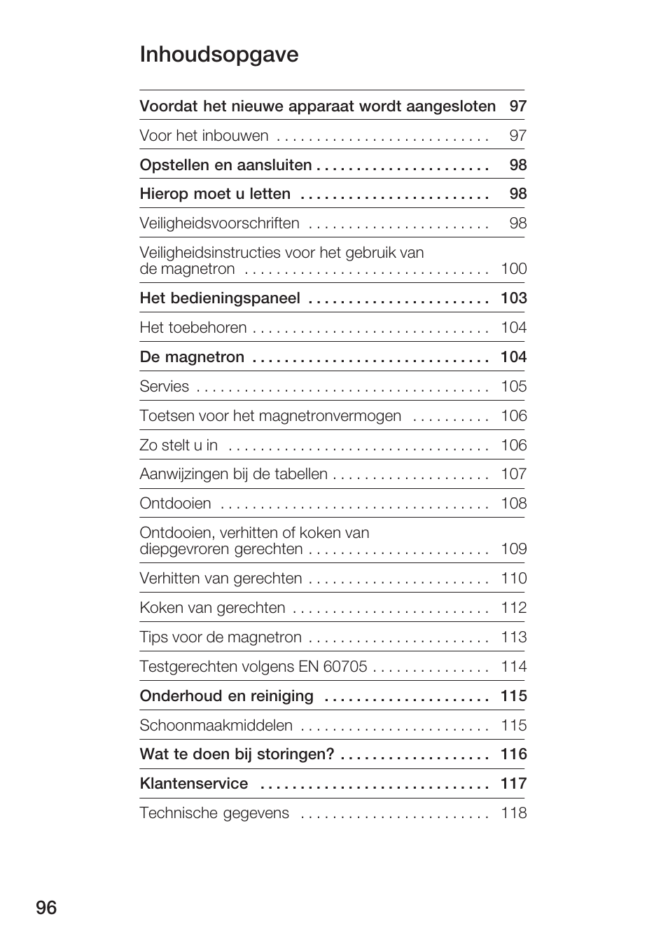 Inhoudsopgave | Bosch HMT72M420 - weiß Mikrowellengerät User Manual | Page 96 / 120