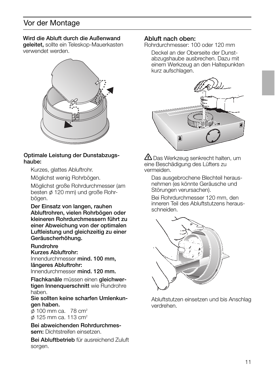 Vor der montage | Bosch DHU632D weiß Unterbauhaube 60 cm User Manual | Page 11 / 108