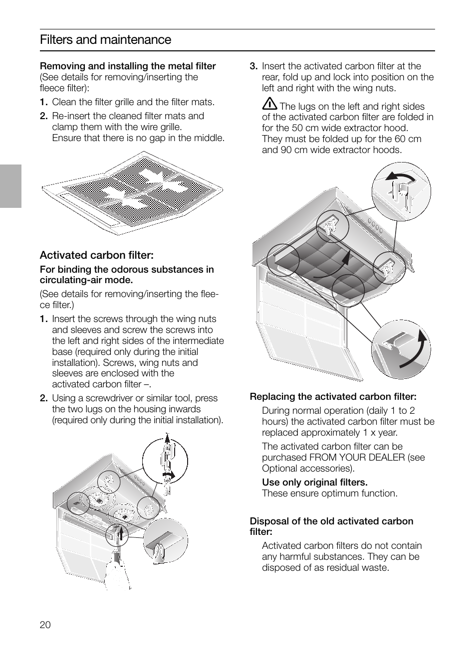 Filters and maintenance | Bosch DHU632D weiß Unterbauhaube 60 cm User Manual | Page 20 / 108