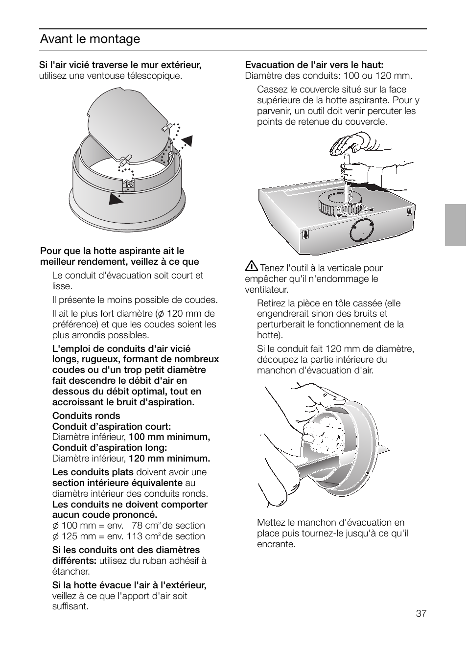 Avant le montage | Bosch DHU632D weiß Unterbauhaube 60 cm User Manual | Page 37 / 108