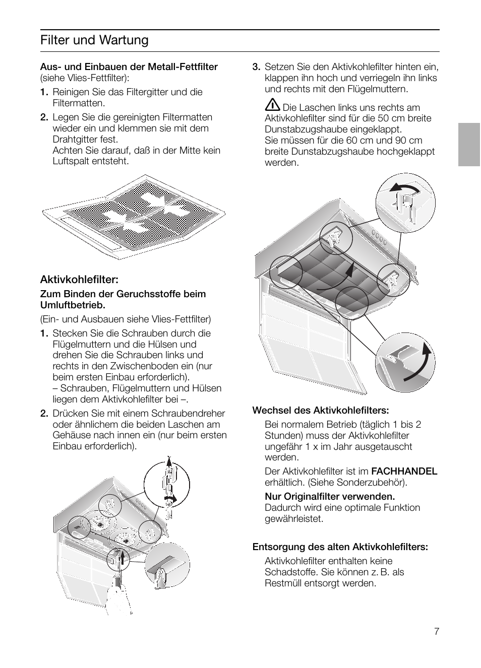 Filter und wartung | Bosch DHU632D weiß Unterbauhaube 60 cm User Manual | Page 7 / 108