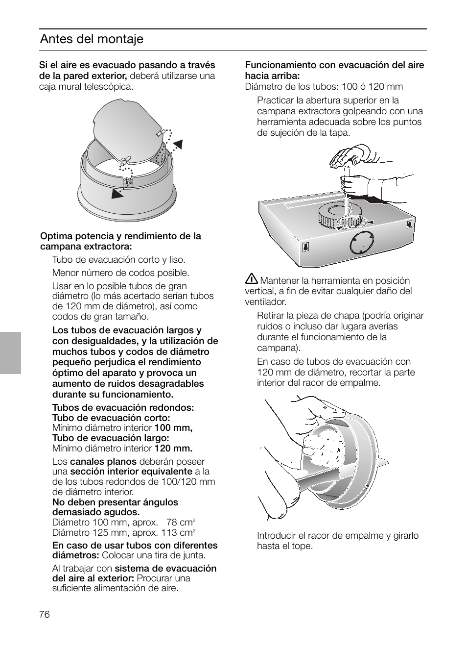 Antes del montaje | Bosch DHU632D weiß Unterbauhaube 60 cm User Manual | Page 76 / 108