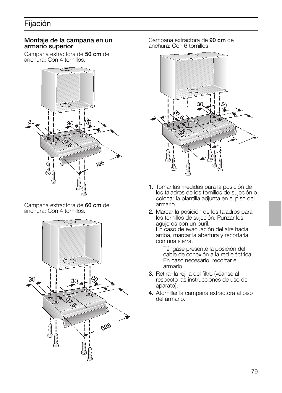 Fijación | Bosch DHU632D weiß Unterbauhaube 60 cm User Manual | Page 79 / 108