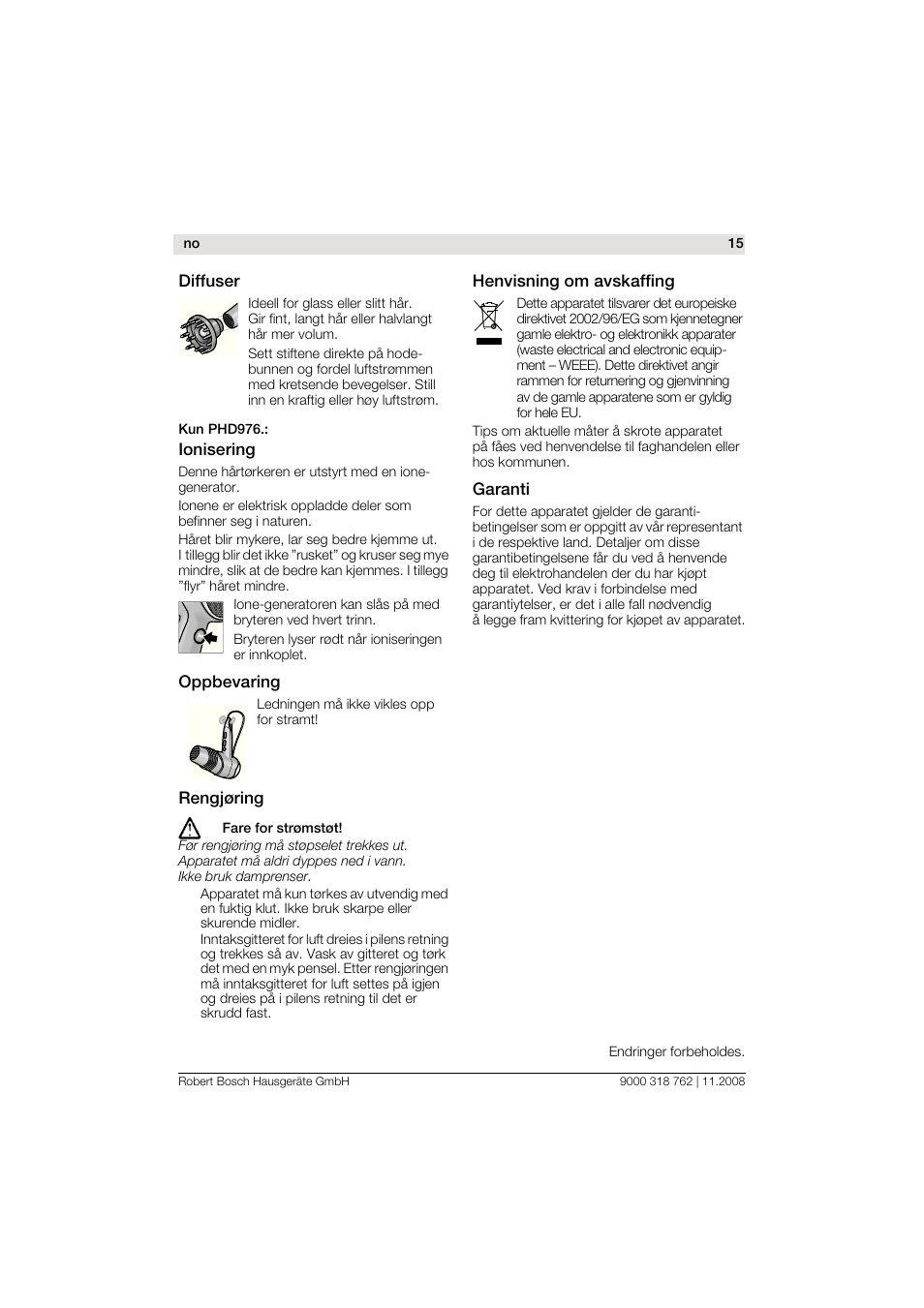 Bosch PHD9760 Profi-Haartrockner ProSalon User Manual | Page 15 / 46