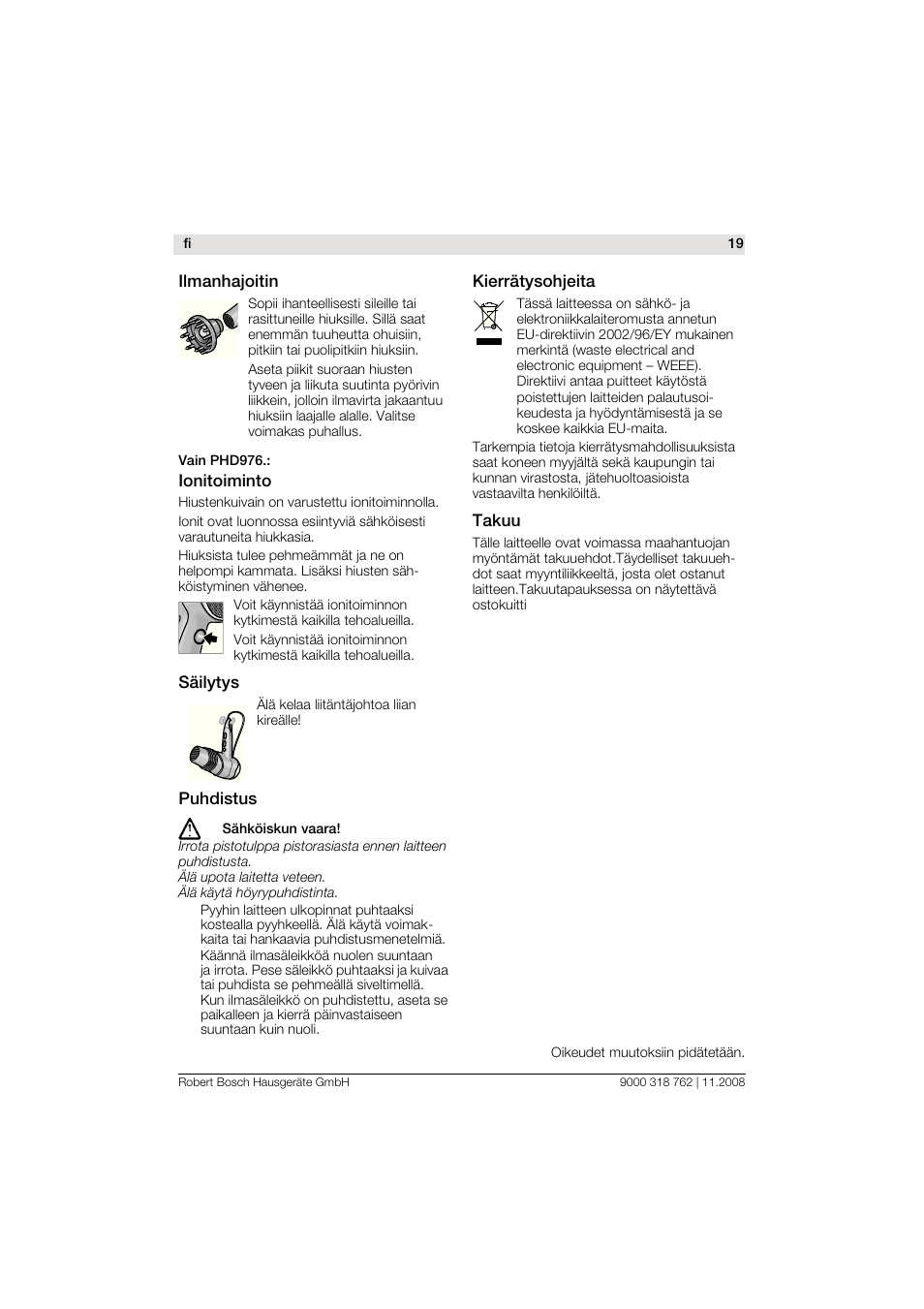 Bosch PHD9760 Profi-Haartrockner ProSalon User Manual | Page 19 / 46