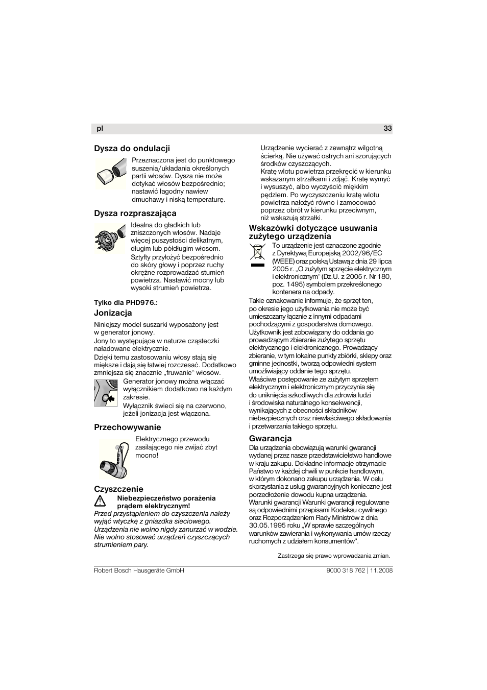 Bosch PHD9760 Profi-Haartrockner ProSalon User Manual | Page 33 / 46