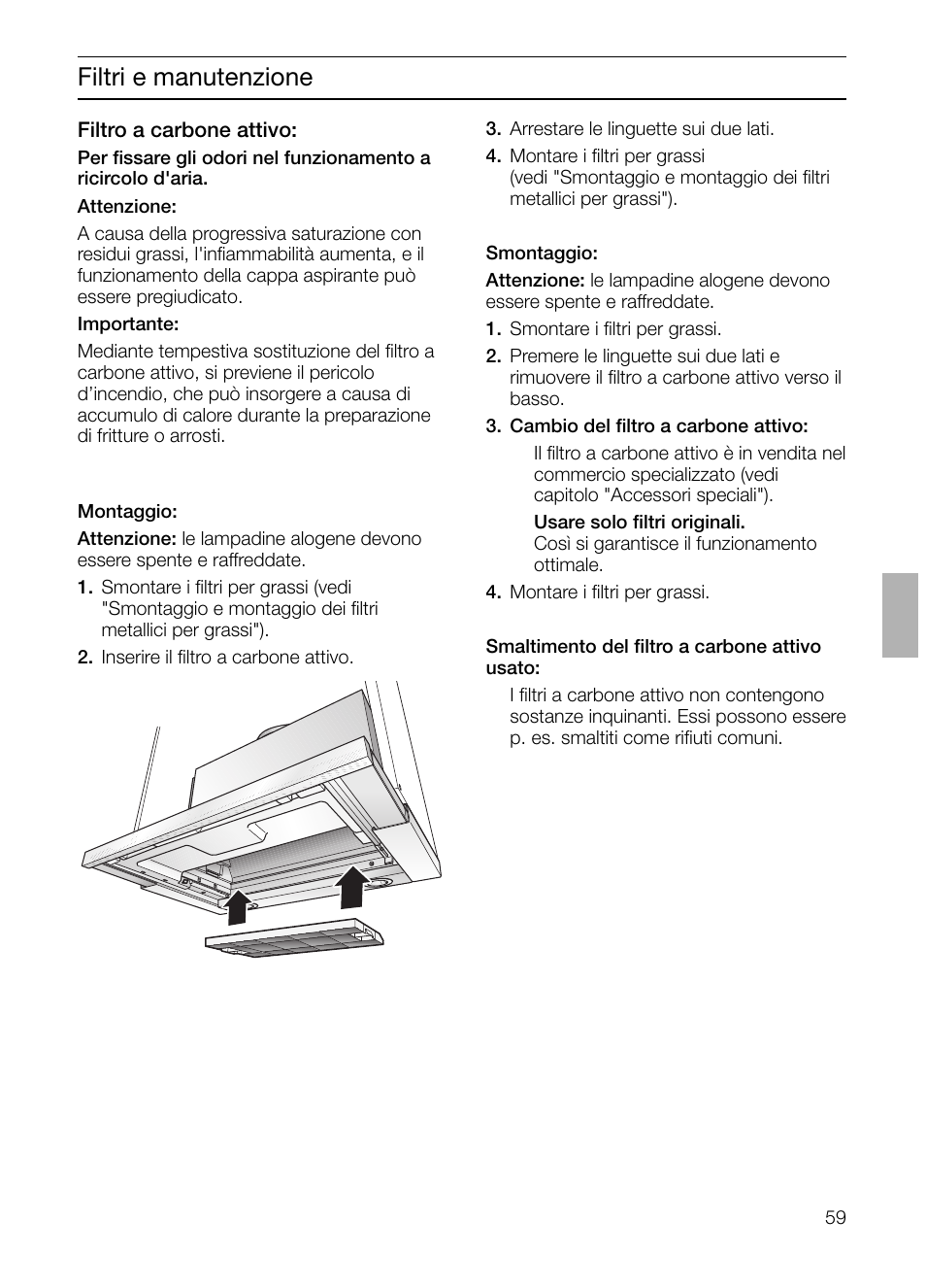 Filtri e manutenzione | Bosch DHI655FX grau-metallic Flachschirmhaube 60 cm User Manual | Page 59 / 100