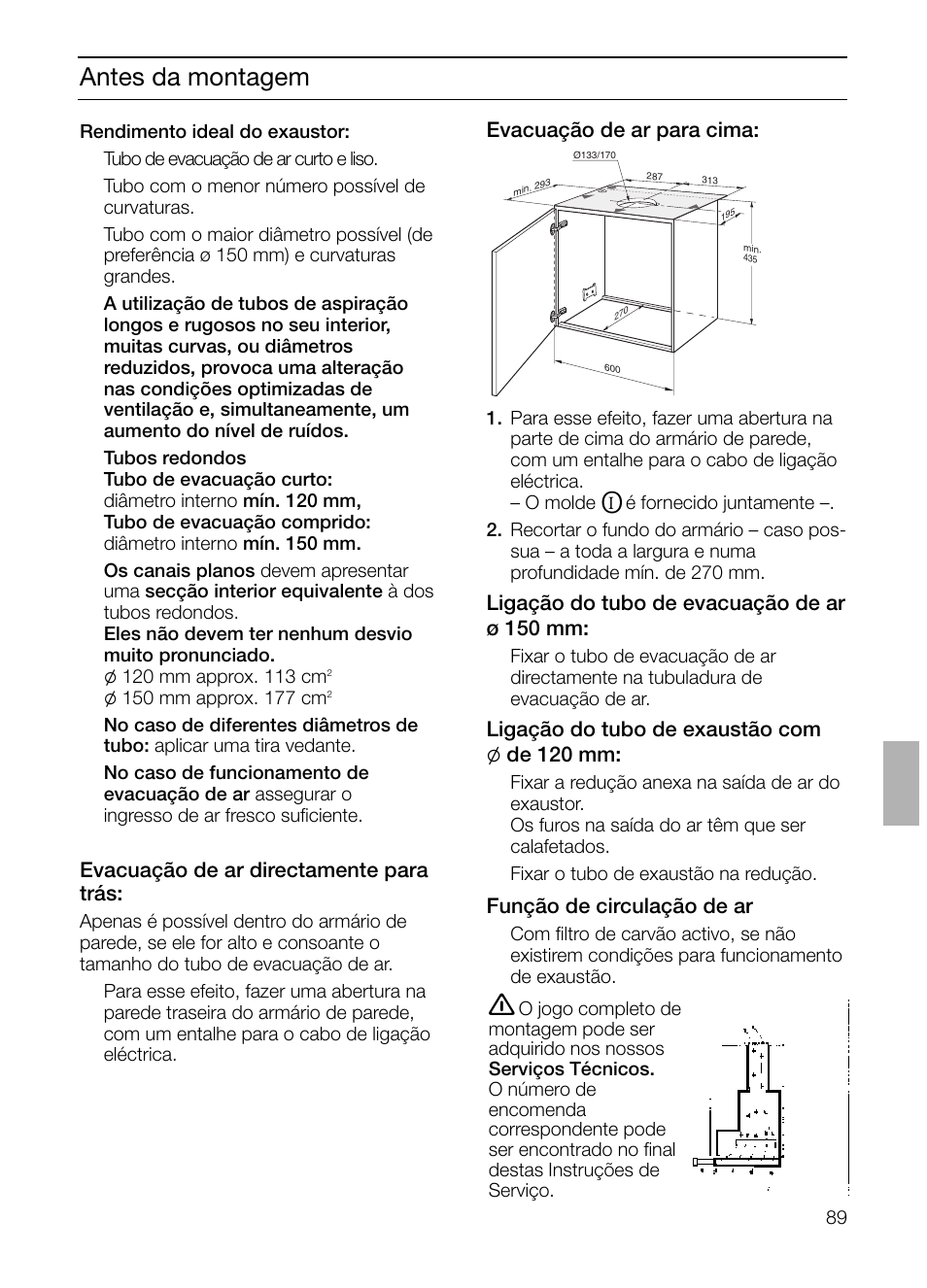 Antes da montagem | Bosch DHI655FX grau-metallic Flachschirmhaube 60 cm User Manual | Page 89 / 100