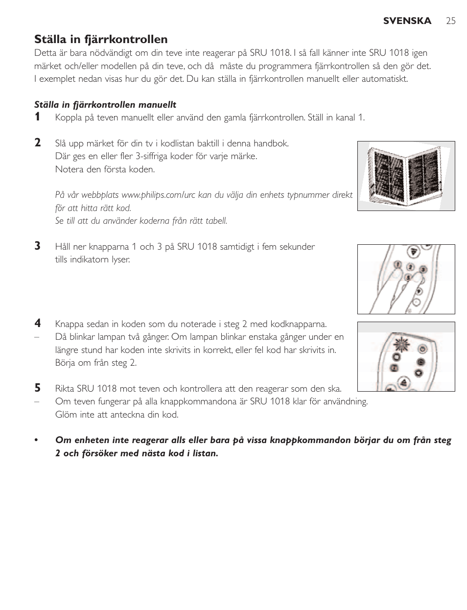 Ställa in fjärrkontrollen | Philips SRU1018 User Manual | Page 25 / 72